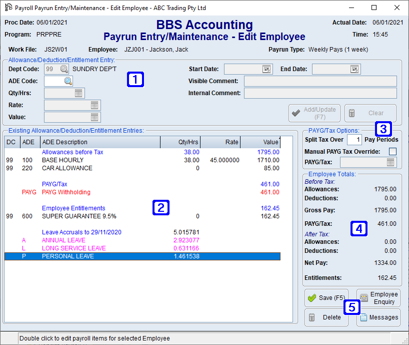 Payrun Entry/Maintenance - Edit Employee Screen Payrun Entry/Maintenance - Edit Employee Screen