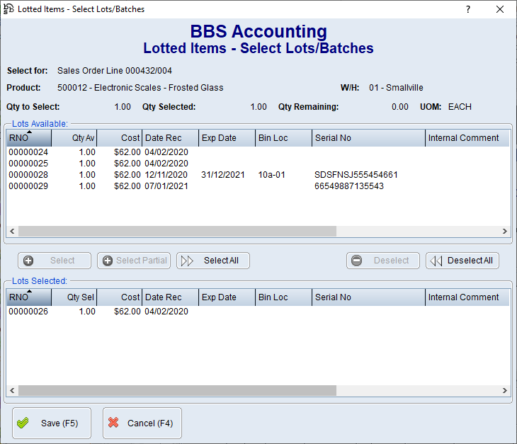 Lotted Items - Select Lots/Batches Lotted Items - Select Lots/Batches