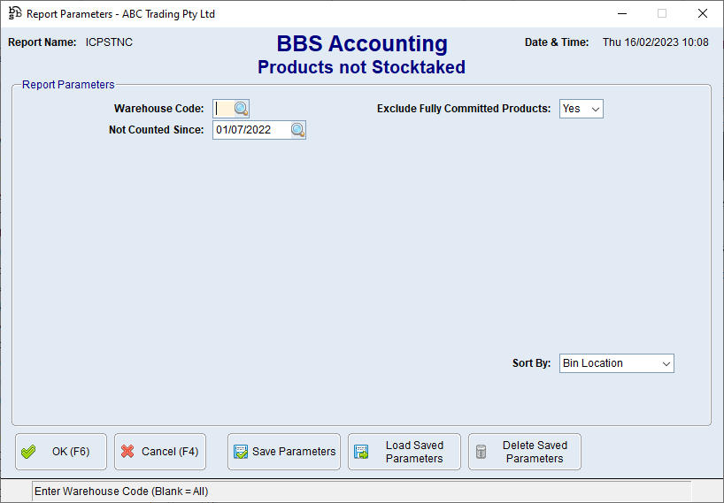 Products not Stocktaked Report Screen Products not Stocktaked Report Screen
