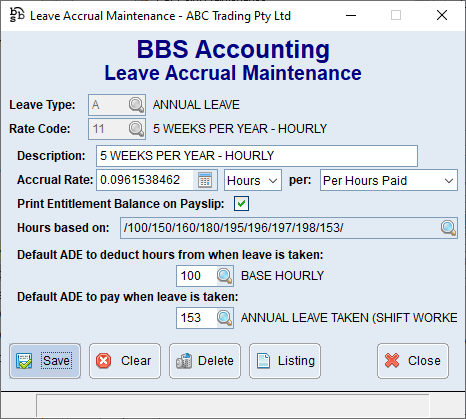 Example Annual Leave showing new ADE code fields on Leave Rate Code Example Annual Leave showing new ADE code fields on Leave Rate Code