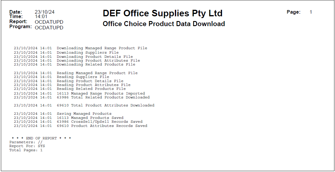 Example of Office Choice Product Data Download Report Example of Office Choice Product Data Download Report