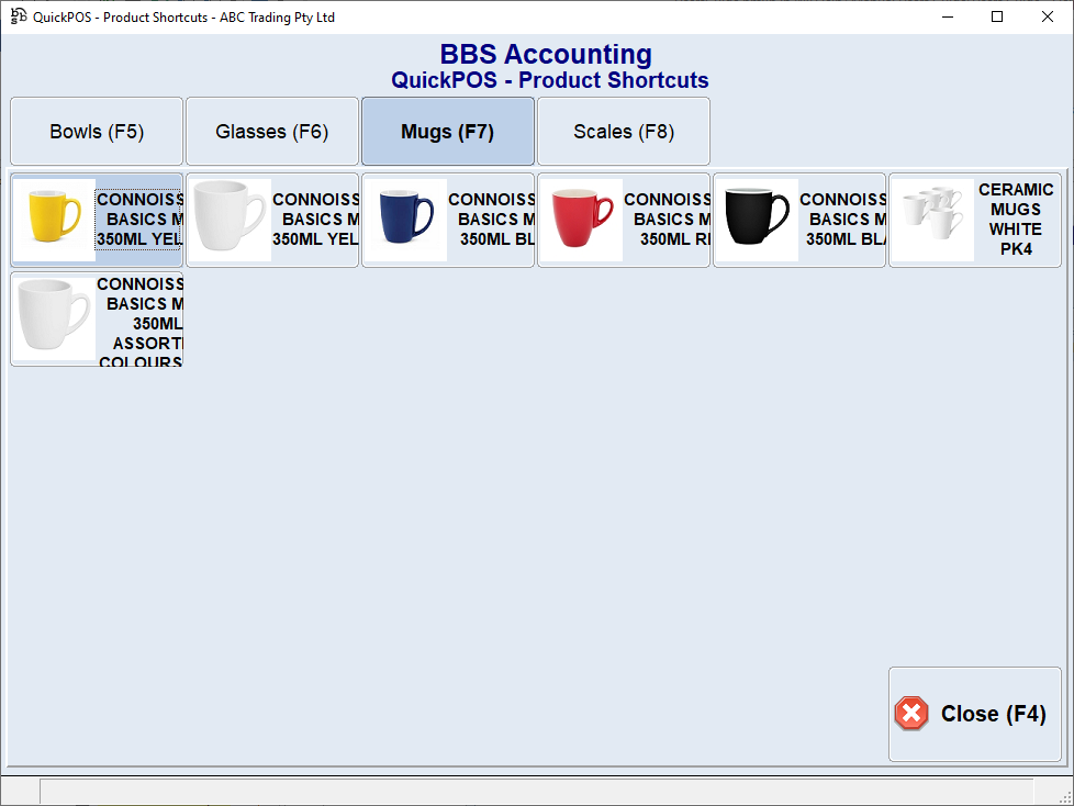 QuickPOS - Product Shortcuts Screen QuickPOS - Product Shortcuts Screen