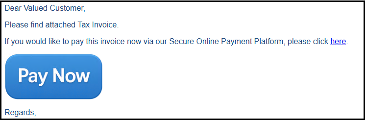 Example email signature showing Pay Now link Example email signature showing Pay Now link