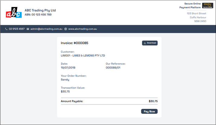 Example of Invoice Payment Screen Example of Invoice Payment Screen