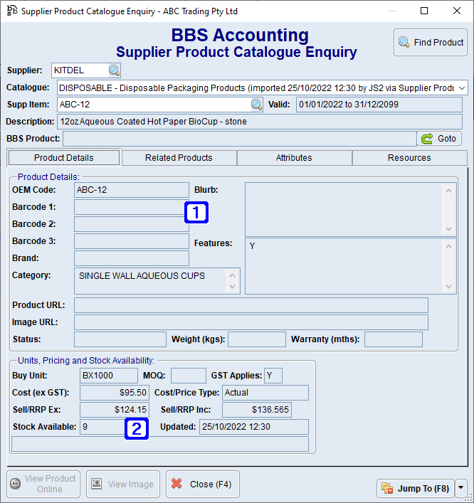 Supplier Product Catalogue Enquiry Screen - Product Details Tab Supplier Product Catalogue Enquiry Screen - Product Details Tab