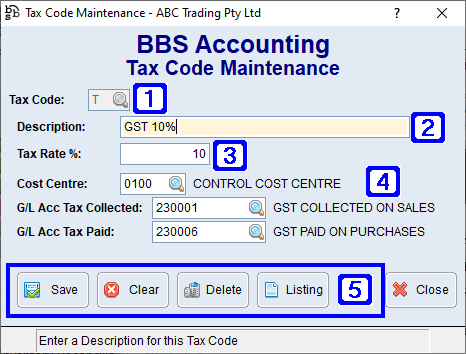 Tax Code Maintenance Screen Tax Code Maintenance Screen