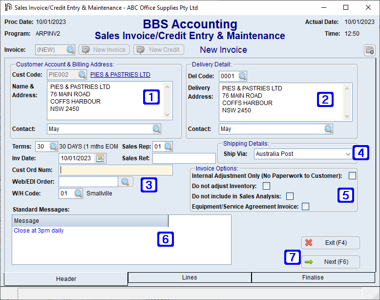 Sales Invoice/Credit Entry & Maintenance - Header Tab Screen Sales Invoice/Credit Entry & Maintenance - Header Tab Screen