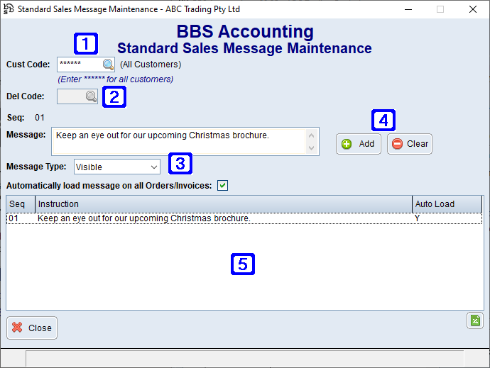 Standard Sales Message Maintenance Screen Standard Sales Message Maintenance Screen