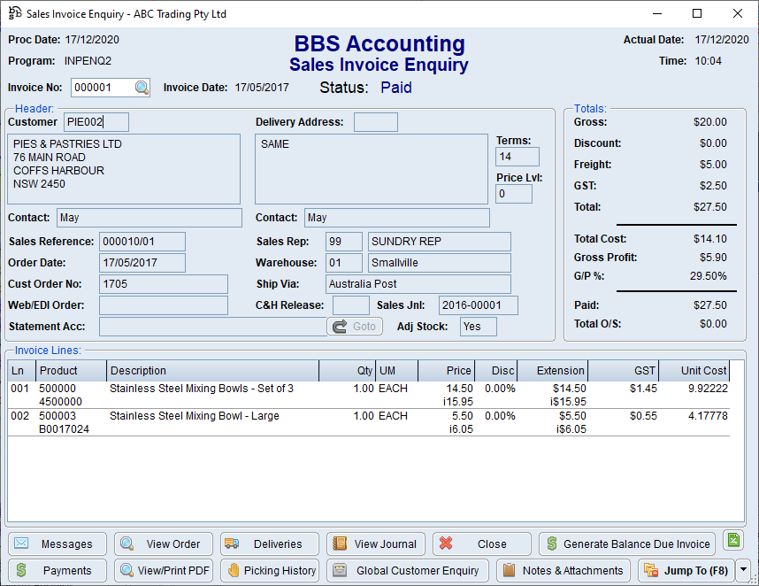 Example of the Global Enquiry looking up an Invoice Example of the Global Enquiry looking up an Invoice