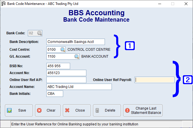 Bank Code Maintenance Screen Bank Code Maintenance Screen