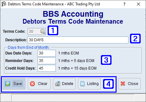 Debtors Terms Code Maintenance Screen Debtors Terms Code Maintenance Screen